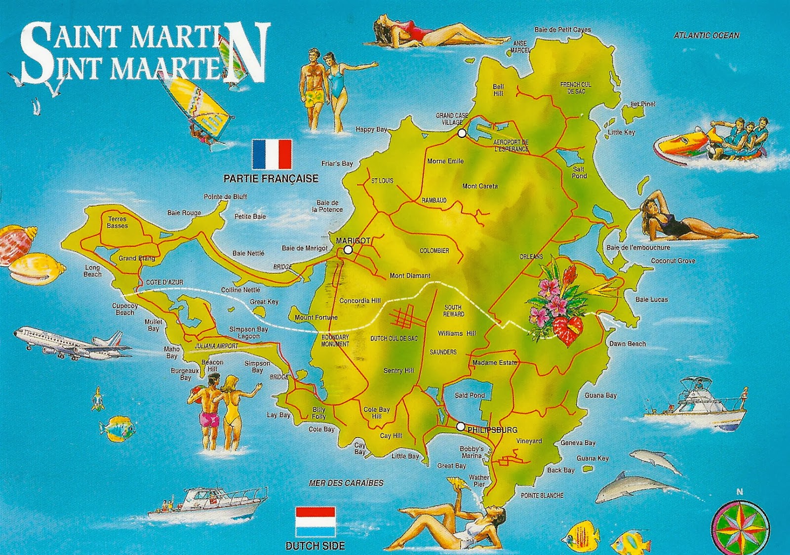 My Favorite Views Saint Martin Map With Both Flags